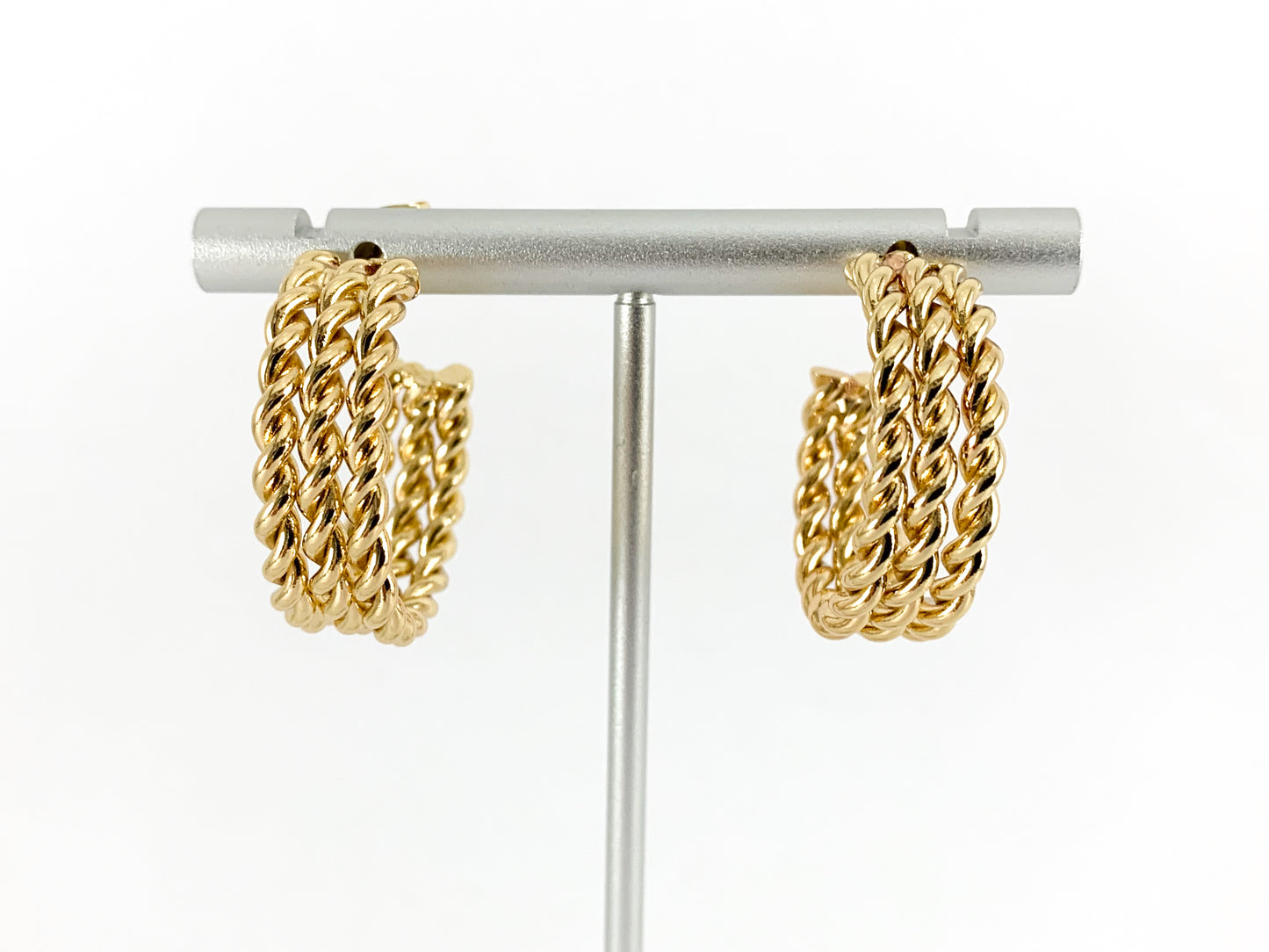 Real Gold 18K Plated Triple Band Twisted Earring Hoops 3 PAIRS