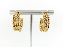 Load image into Gallery viewer, Real Gold 18K Plated Triple Band Twisted Earring Hoops 3 PAIRS
