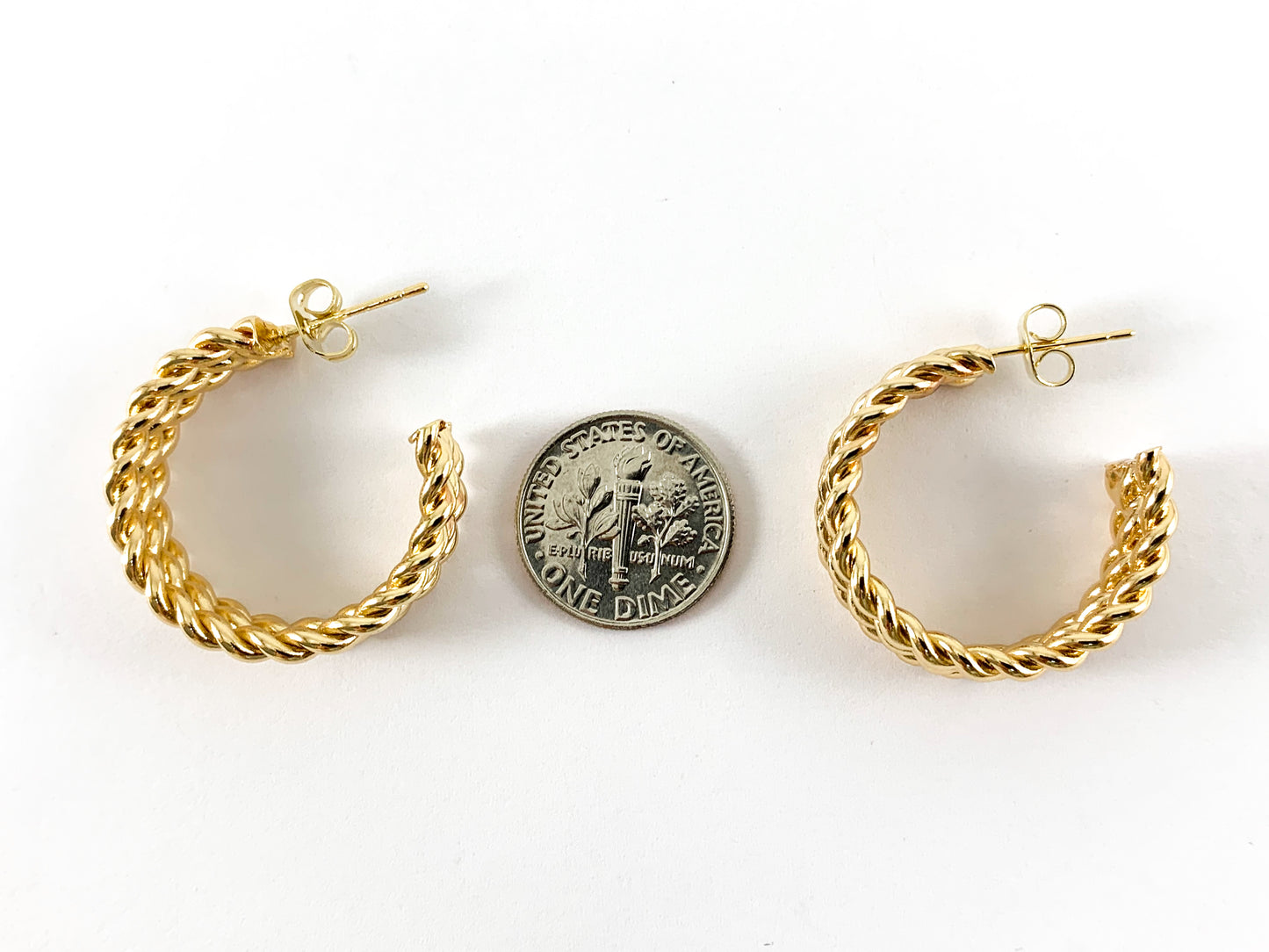 Real Gold 18K Plated Triple Band Twisted Earring Hoops 3 PAIRS