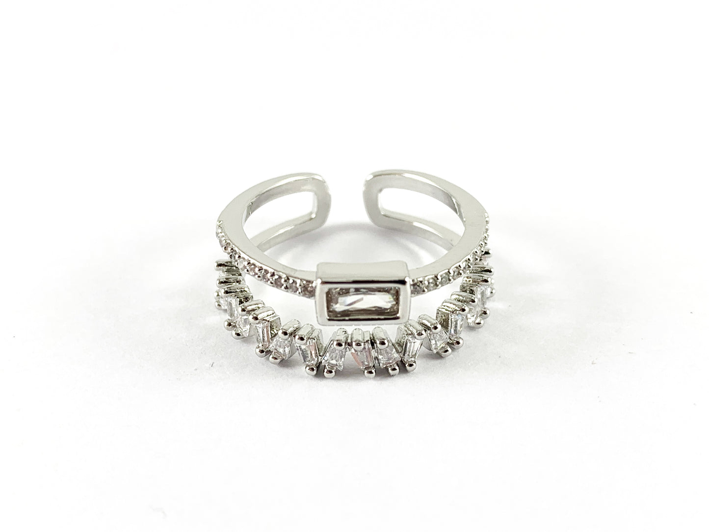 Real 18K Gold and Platinum Plated CZ Pave Adjustable Double Band Ring 4PCS
