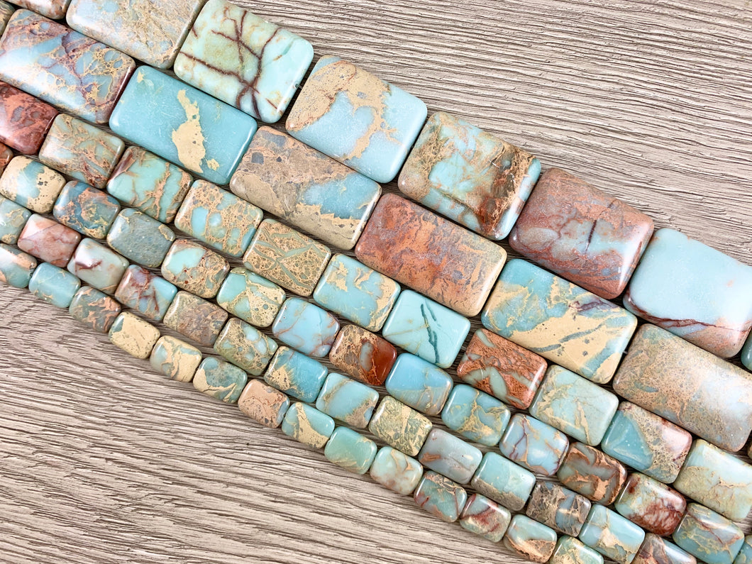 Aqua Terra Jasper Rectangle Flat Gemstone Beads