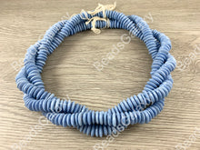 Load image into Gallery viewer, Handmade Baby Blue Sea Glass Power Saucer Rondelle Beads From Ghana Africa
