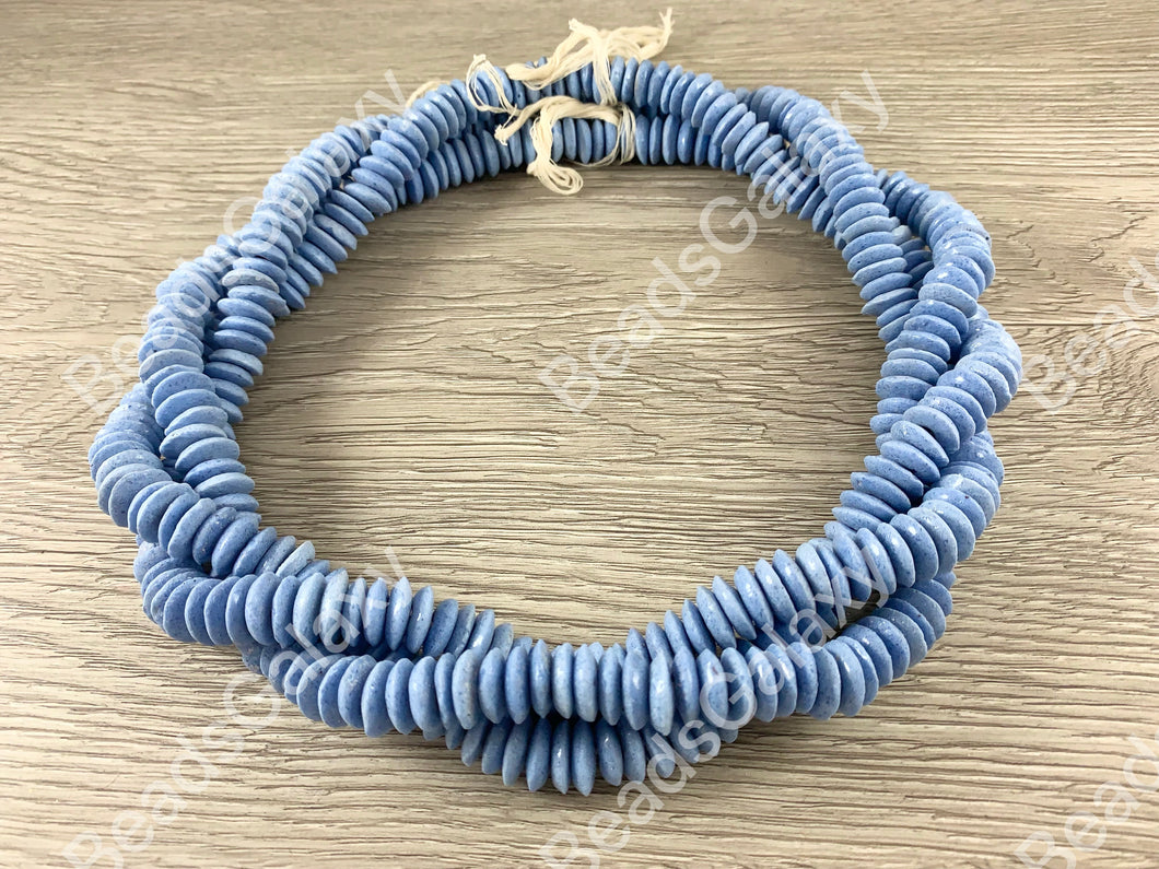 Handmade Baby Blue Sea Glass Power Saucer Rondelle Beads From Ghana Africa