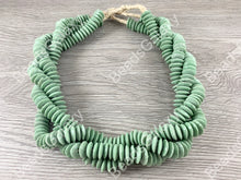 Load image into Gallery viewer, Handmade Green Sea Glass Power Saucer Rondelle Beads From Ghana Africa
