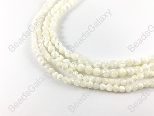 Natural Trocas/Trochidae Shell Faceted Mosaic Cream Round Beads Around 15"
