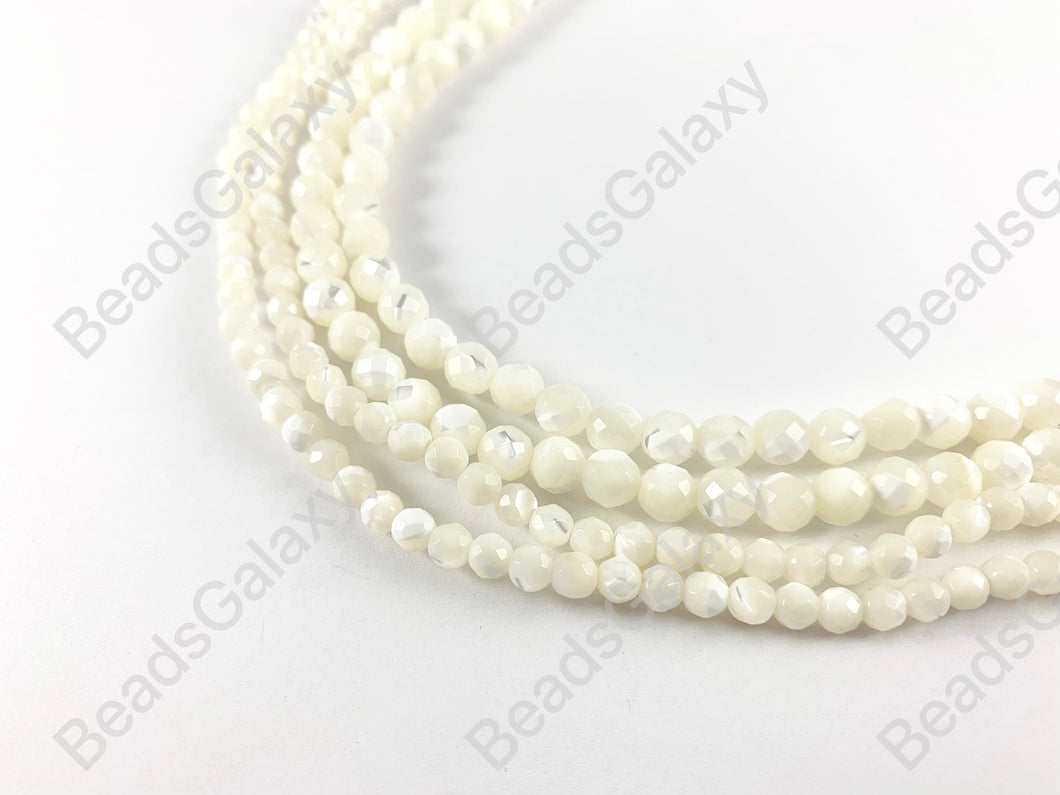 Natural Trocas/Trochidae Shell Faceted Mosaic Cream Round Beads Around 15