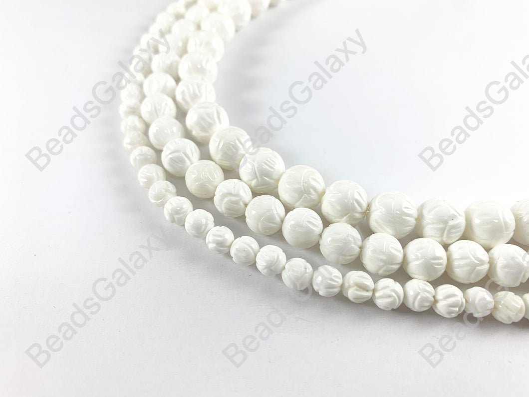 Hand Carved White Tridacnidae/Tridacna Shell Round Beads Around 15