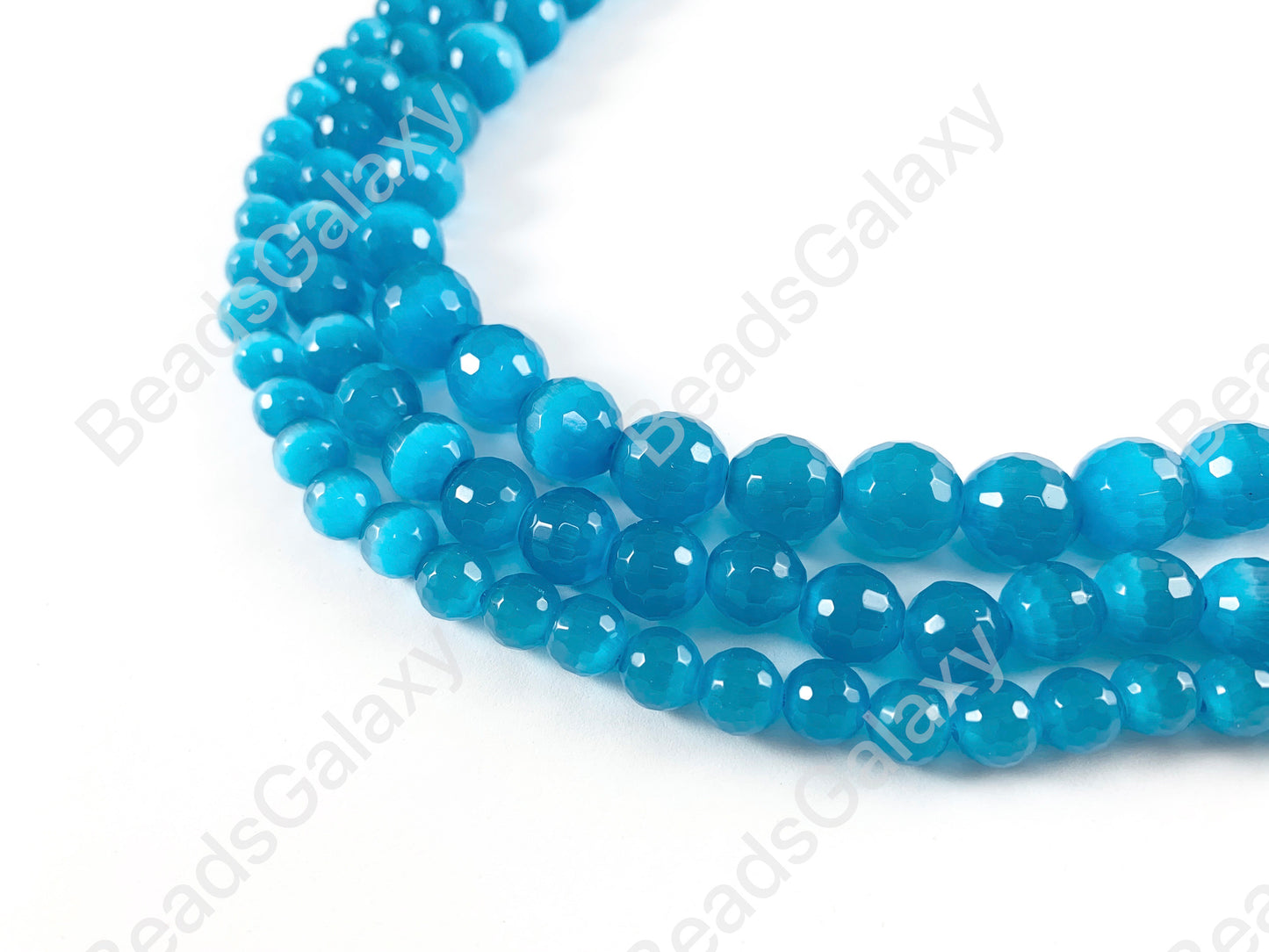 Faceted Round Cat's Eye Dyed Blue Beads Around 15"