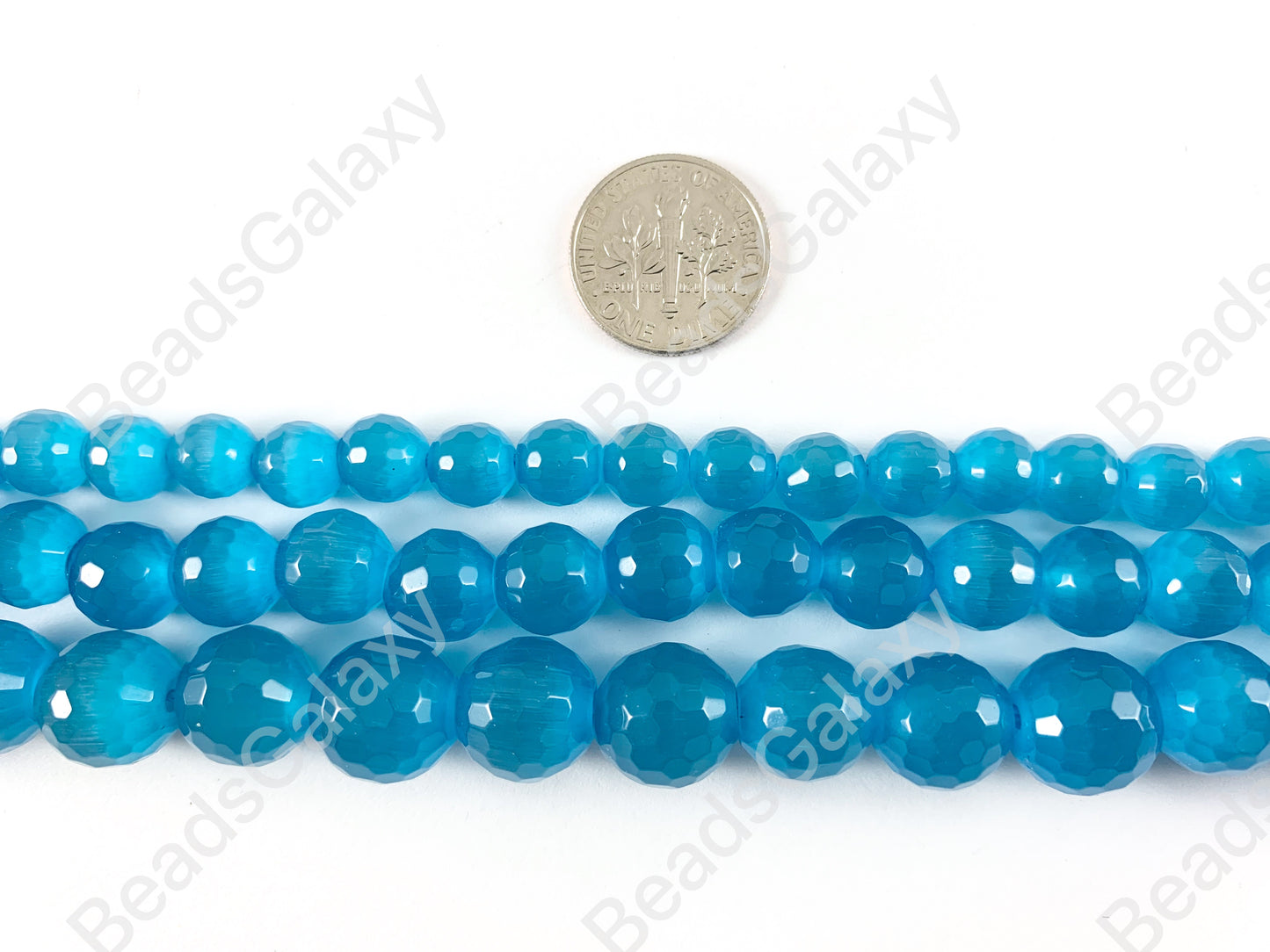 Faceted Round Cat's Eye Dyed Blue Beads Around 15"