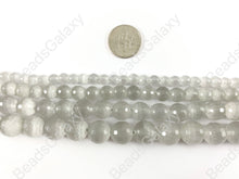 Load image into Gallery viewer, Faceted Round Cat&#39;s Eye Dyed Light Gray Beads Around 15&quot;
