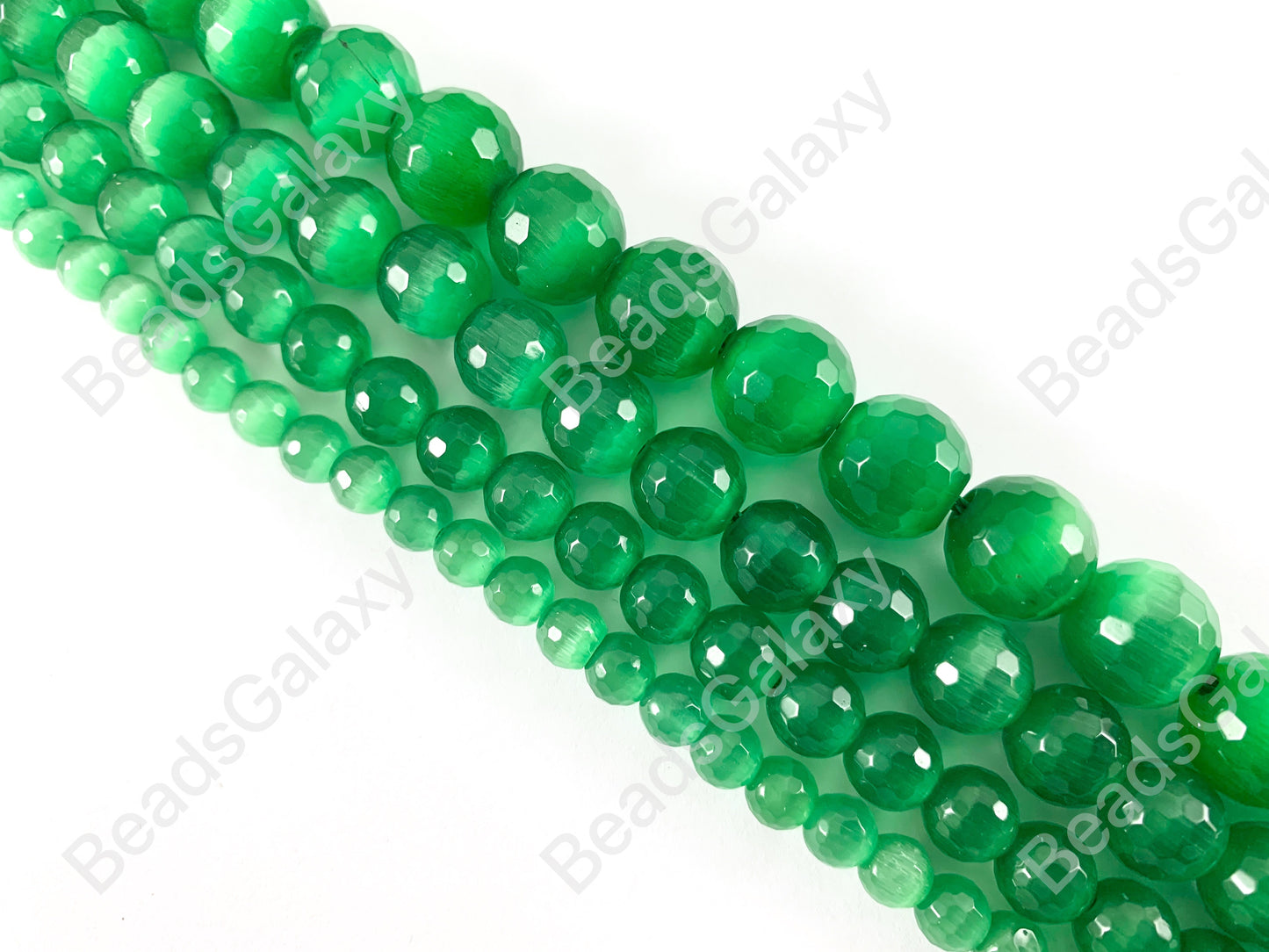 Faceted Round Cat's Eye Dyed Green Beads Around 15"