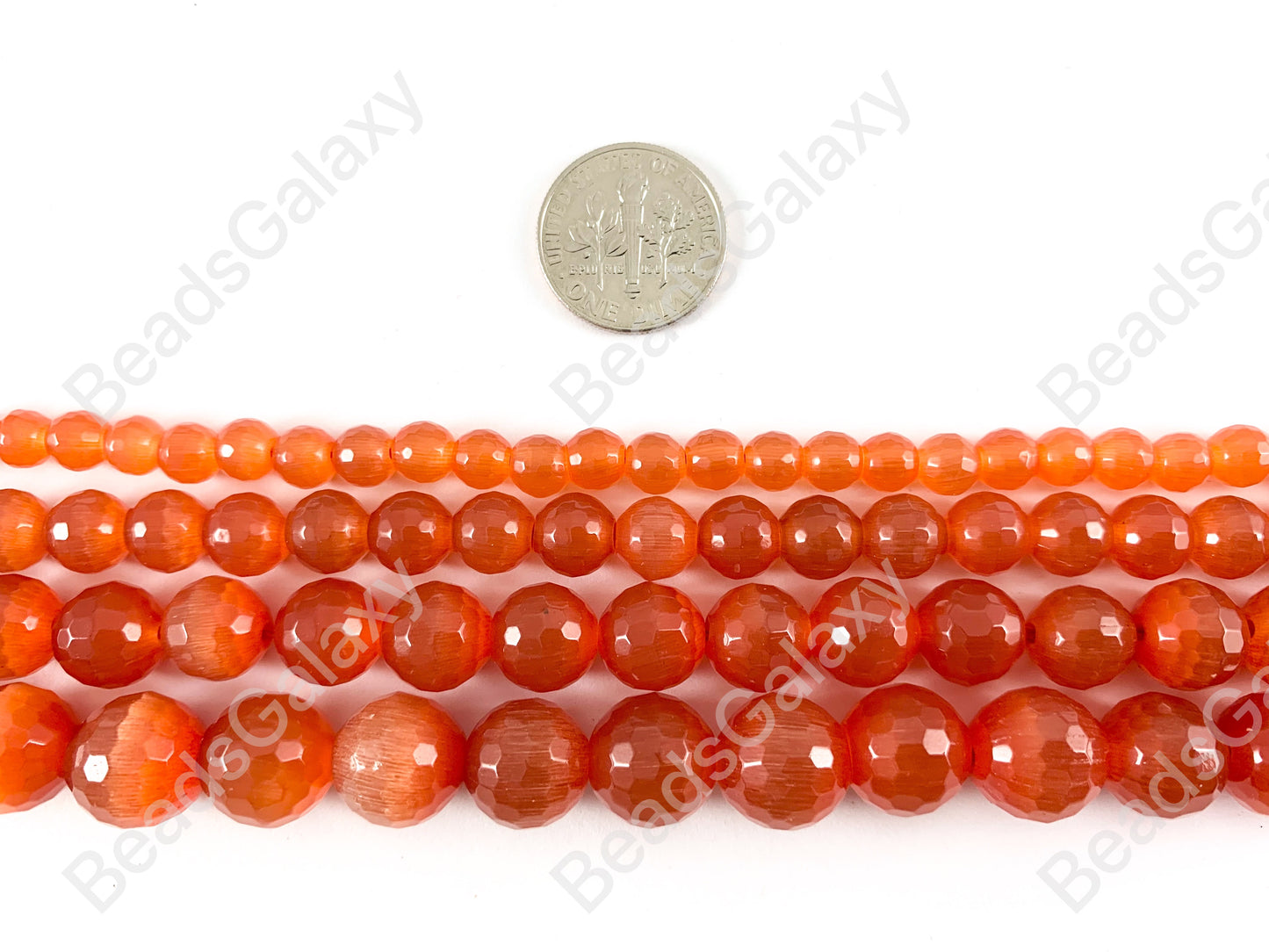 Faceted Round Cat's Eye Dyed Orange Beads Around 15"