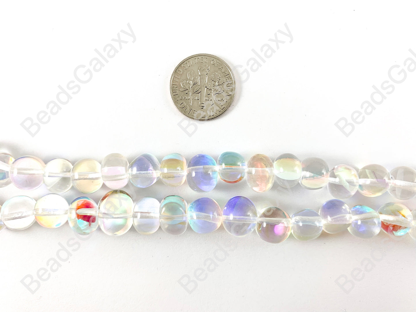 Cuentas redondas brillantes de sirena de cuarzo natural transparente iridiscente alrededor de 15-16"