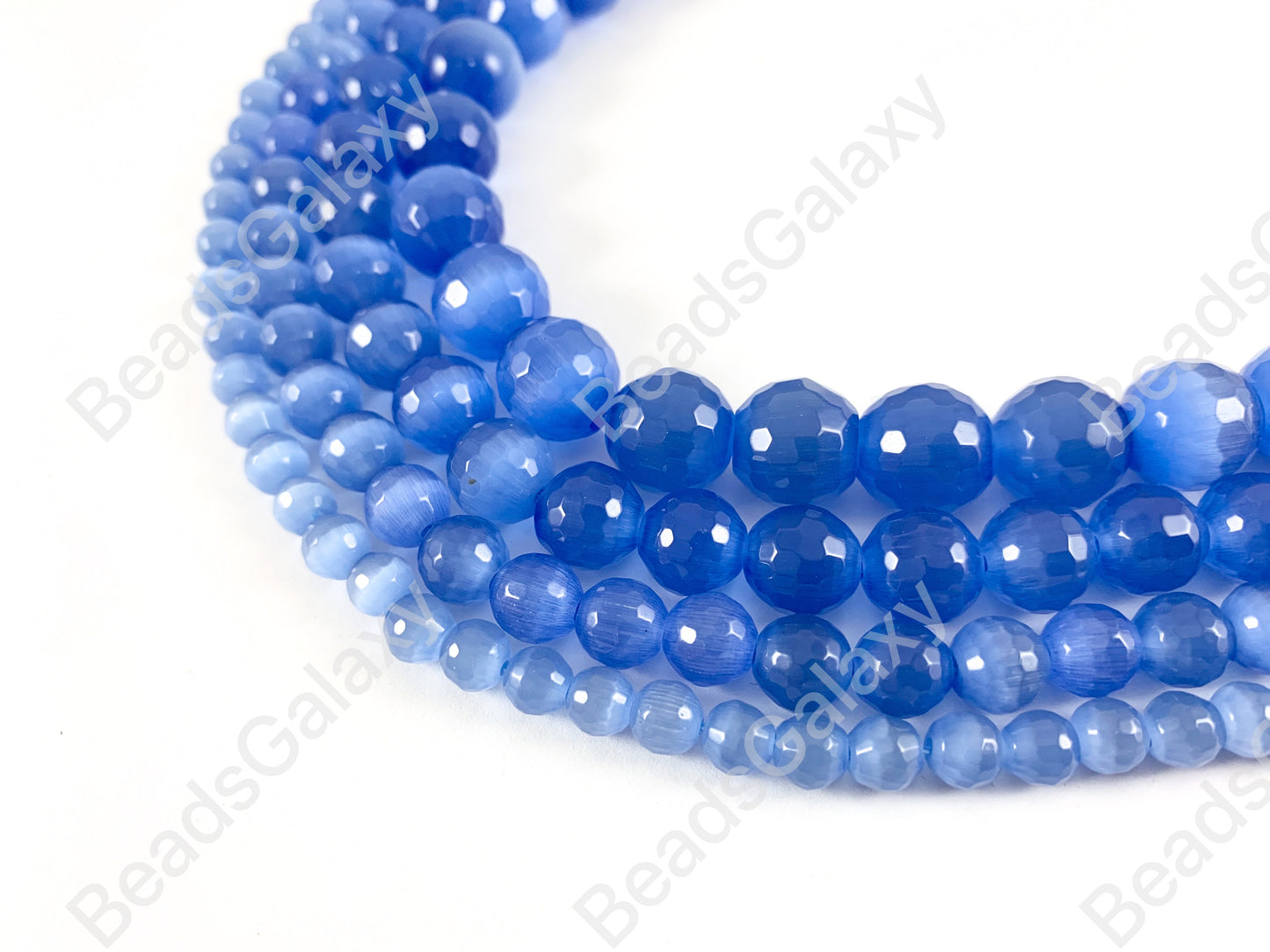 Faceted Round Cat's Eye Dyed Cornflower Blue Beads Around 15"