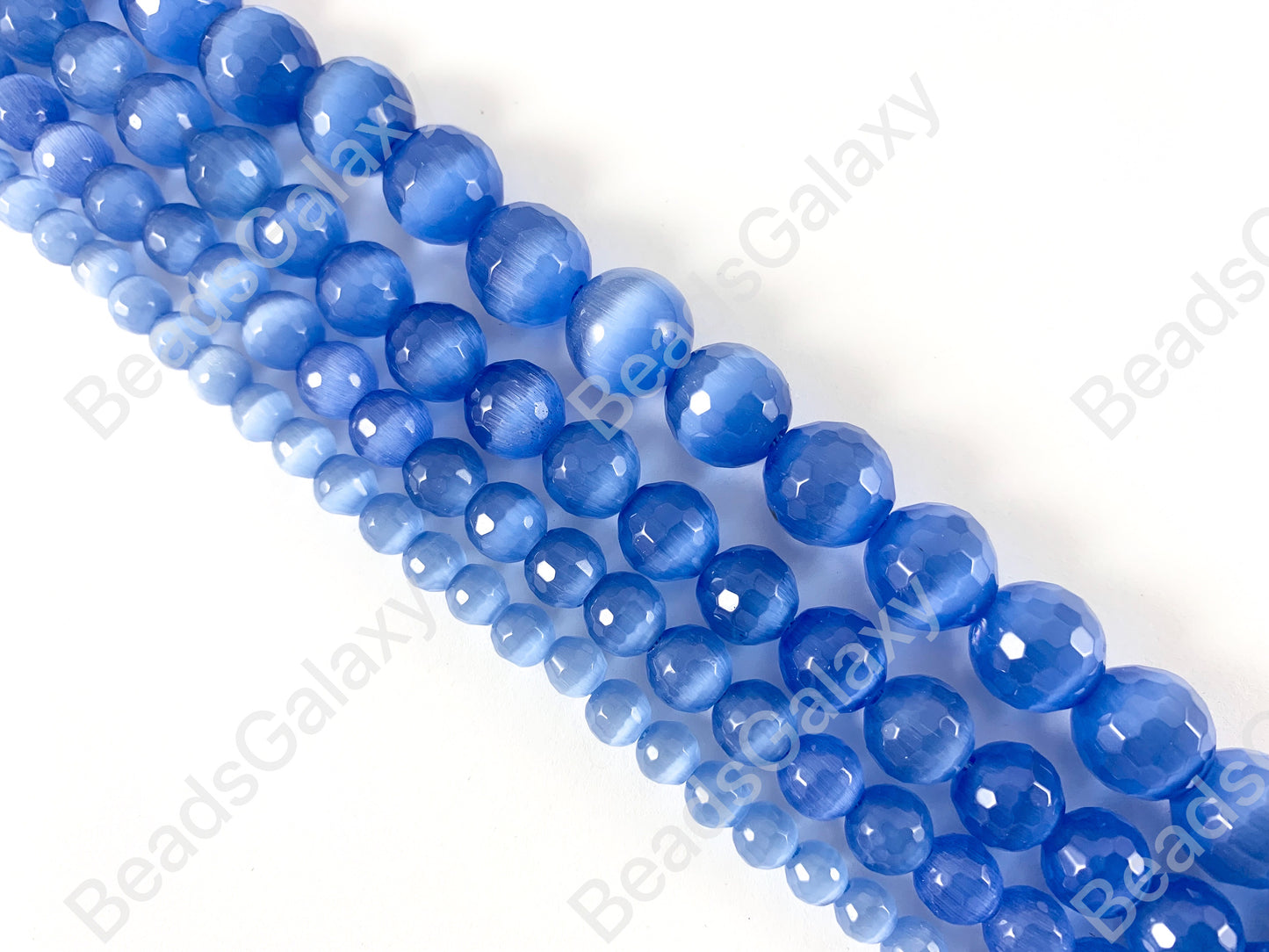 Faceted Round Cat's Eye Dyed Cornflower Blue Beads Around 15"