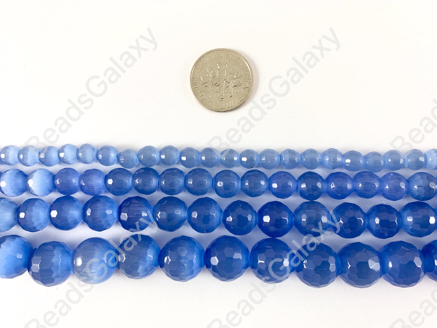 Faceted Round Cat's Eye Dyed Cornflower Blue Beads Around 15"