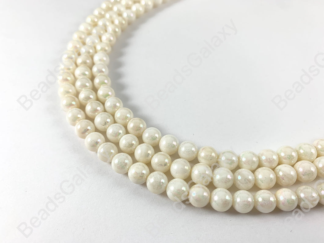 Shiny Electroplated Coated Natural White Lip Shell Round Beads Around 15