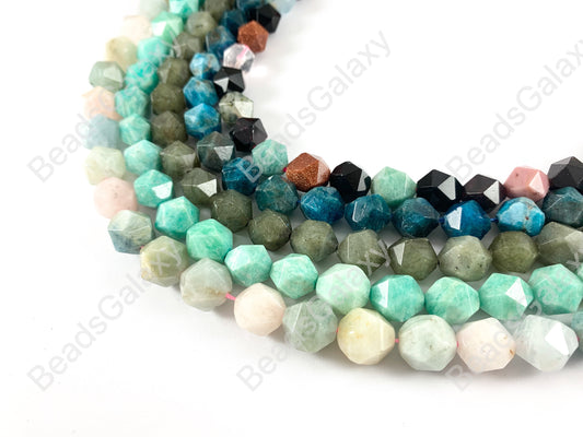10x12mm Star Cut Faceted Natural Gemstone Beads Multi Quartz/ Apatite/ Labradorite/ Peruvian Amazonite/ Morganite & Aquamarine Around 15"
