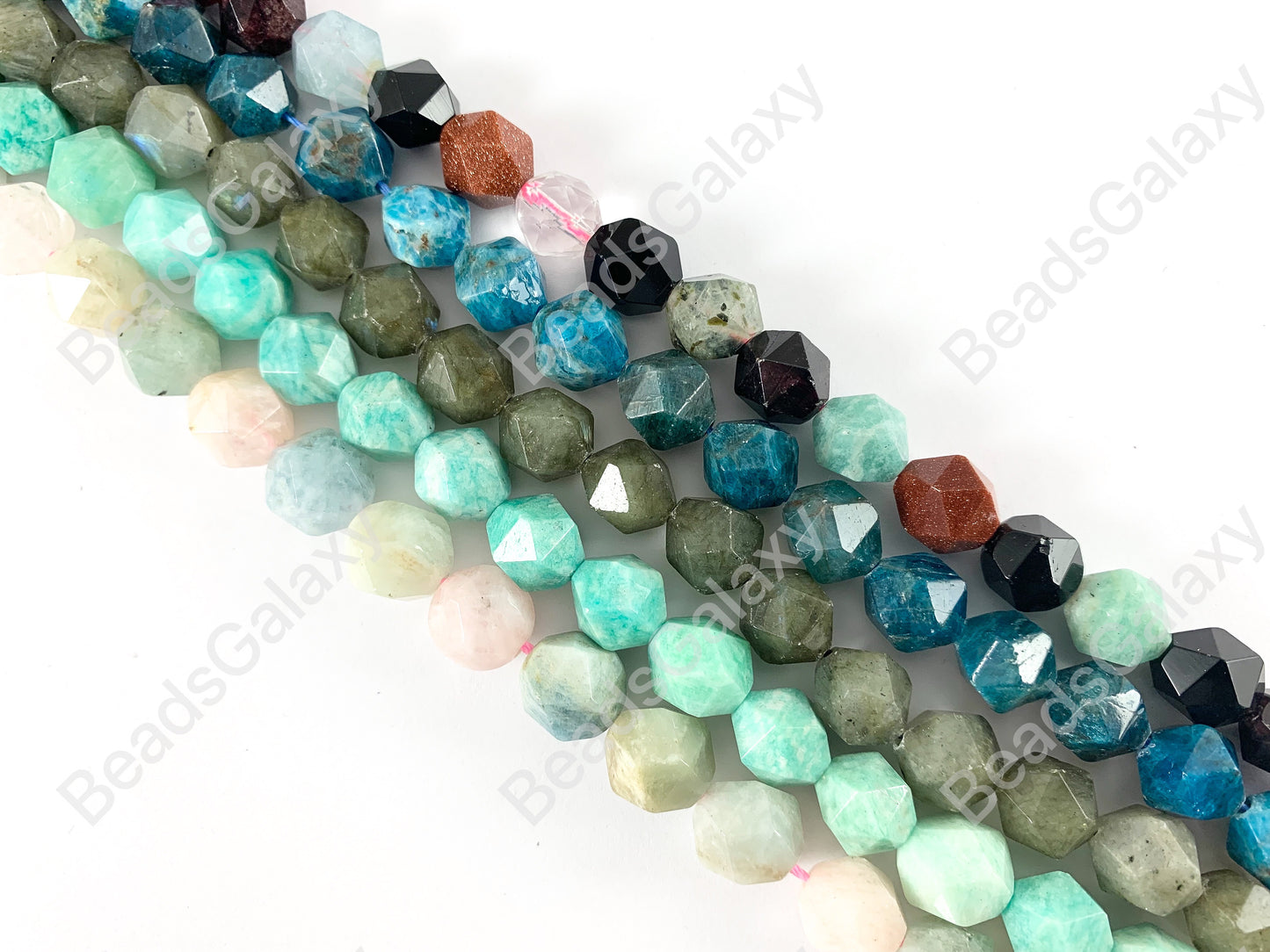 10x12mm Star Cut Faceted Natural Gemstone Beads Multi Quartz/ Apatite/ Labradorite/ Peruvian Amazonite/ Morganite & Aquamarine Around 15"