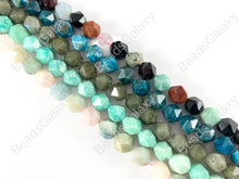 Load image into Gallery viewer, 10x12mm Star Cut Faceted Natural Gemstone Beads Multi Quartz/ Apatite/ Labradorite/ Peruvian Amazonite/ Morganite &amp; Aquamarine Around 15&quot;
