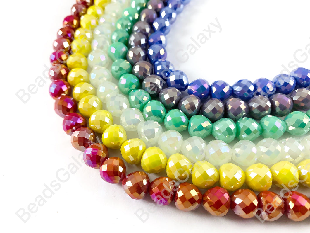 Faceted Shiny 9x10mm Dyed Glass Fat Teardrop Crystal Strands