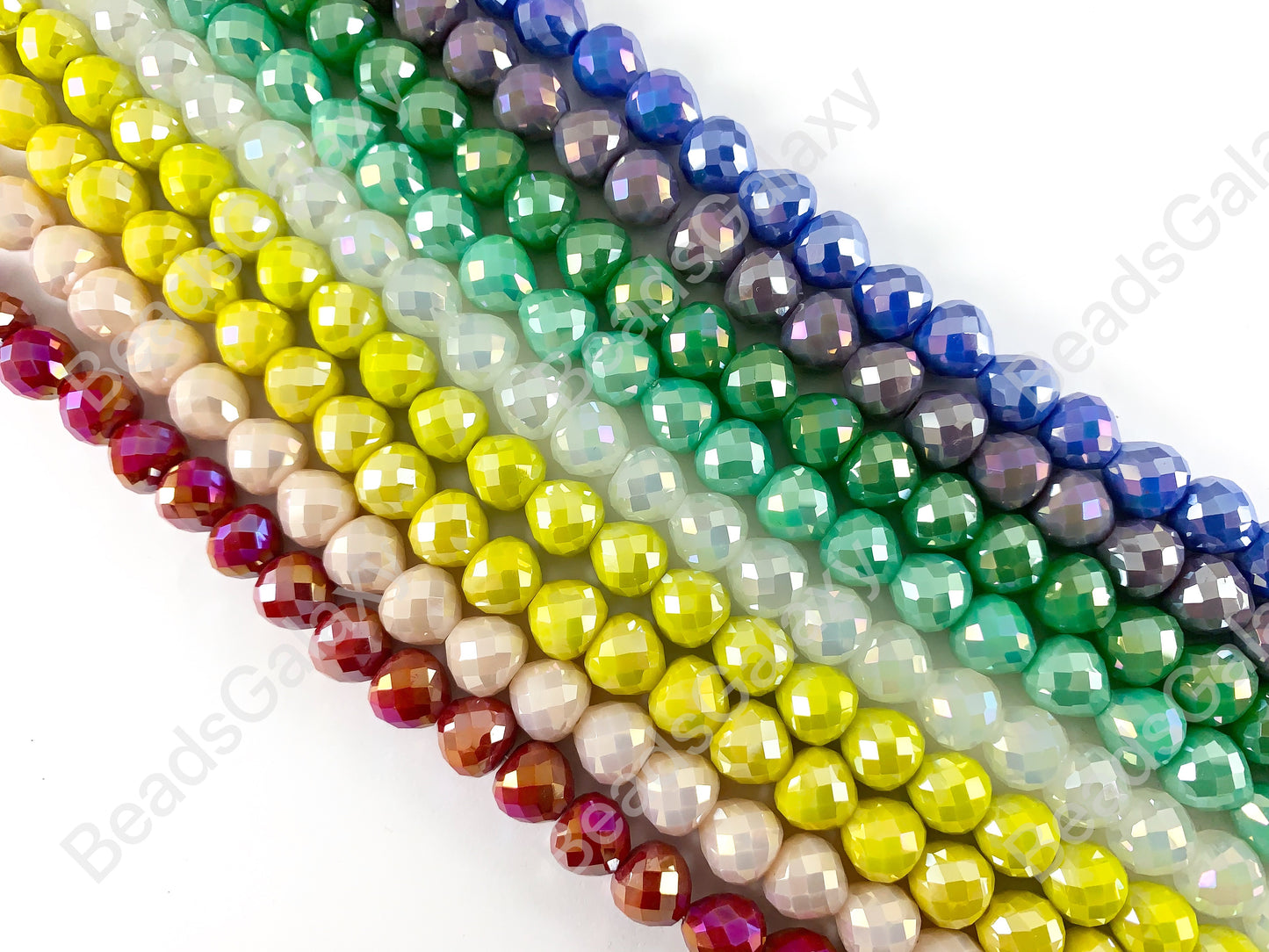 Faceted Shiny 9x10mm Dyed Glass Fat Teardrop Crystal Strands