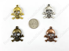 Load image into Gallery viewer, Halloween Pewter Antique Skull &amp; Cross Bone Charms
