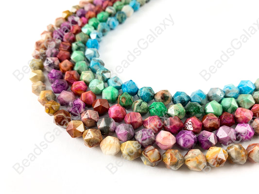 Handcut Dyed Crazy Lace Agate Gemstones Starcut Faceted Natural Gemstone Beads Around 15"