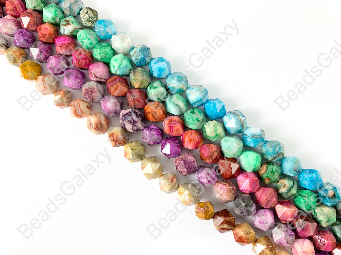 Handcut Dyed Crazy Lace Agate Gemstones Starcut Faceted Natural Gemstone Beads Around 15"
