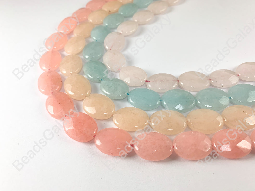 15x20mm Dyed Pastel Jade Oval Faceted Flat Natural Stone Beads Around 15