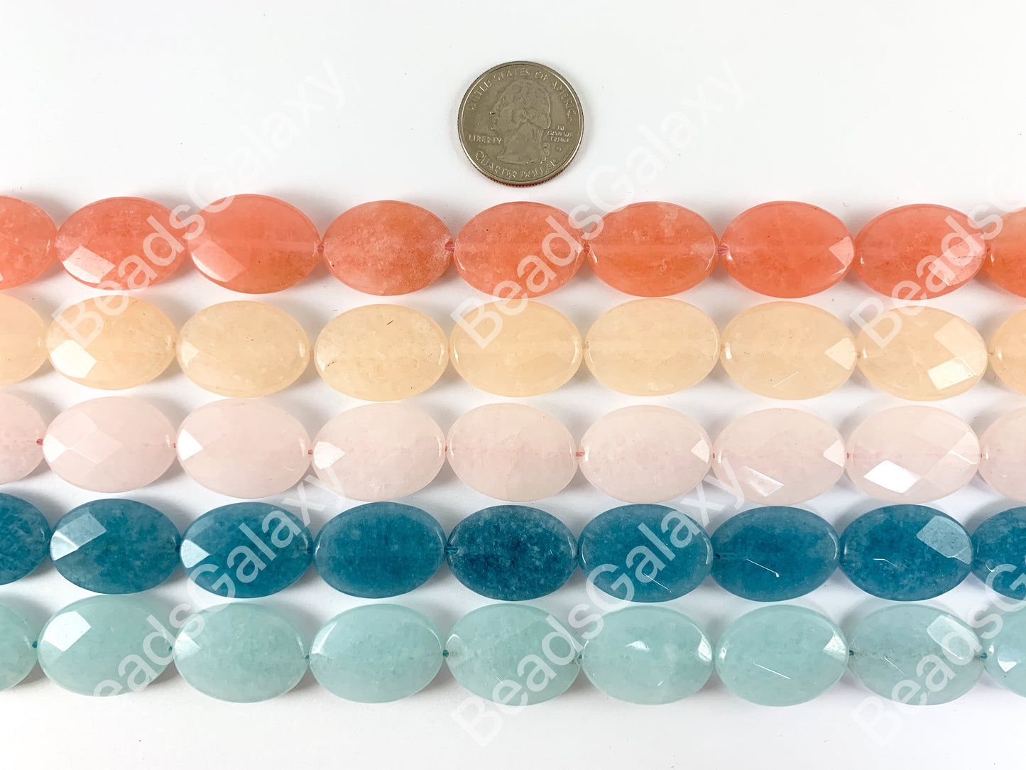 18x25mm Dyed Pastel Jade Oval Faceted Flat Natural Stone Beads Around 15"