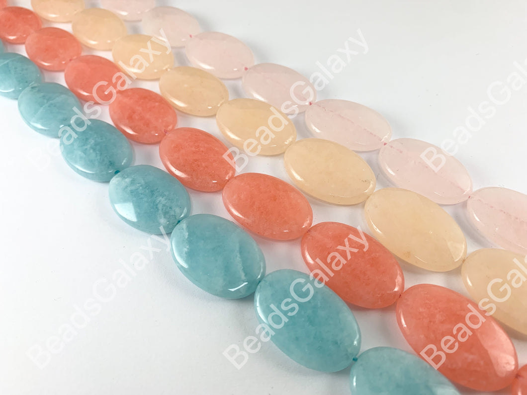 20x30mm Dyed Pastel Jade Oval Faceted Flat Natural Stone Beads Around 15