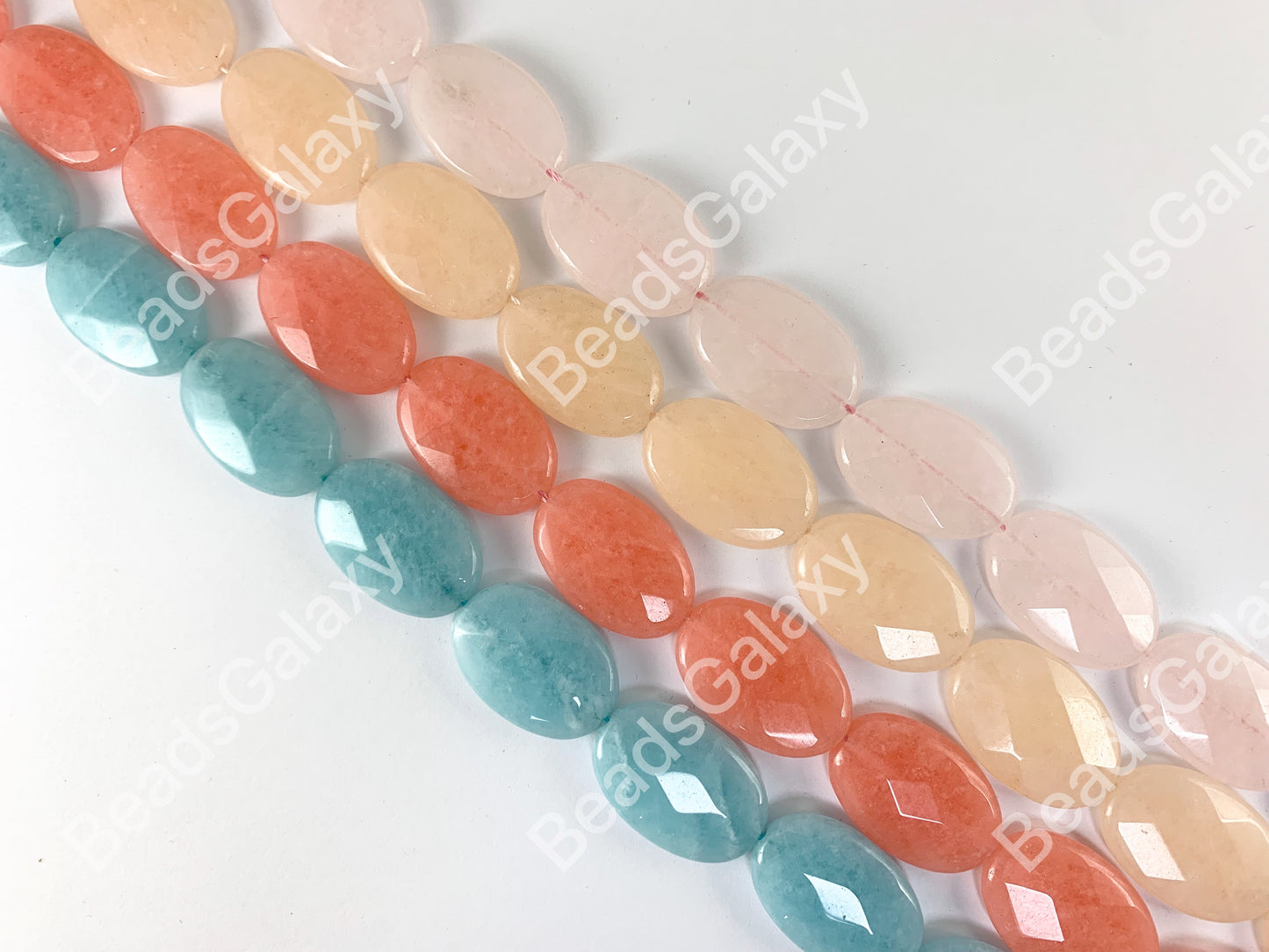 20x30mm Dyed Pastel Jade Oval Faceted Flat Natural Stone Beads Around 15"
