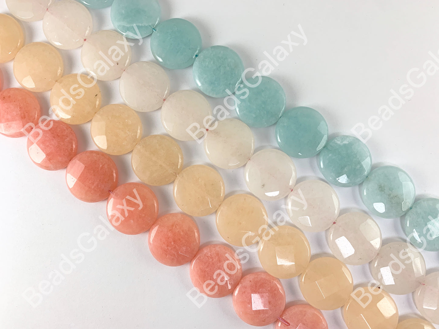 25mm Dyed Pastel Jade Coin Faceted Flat Natural Stone Beads Around 15"