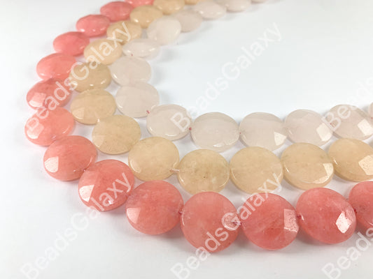 20mm Dyed Pastel Jade Coin Faceted Flat Natural Stone Beads Around 15"