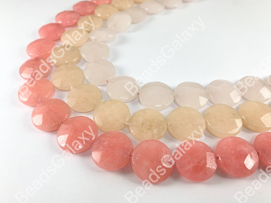 20mm Dyed Pastel Jade Coin Faceted Flat Natural Stone Beads Around 15