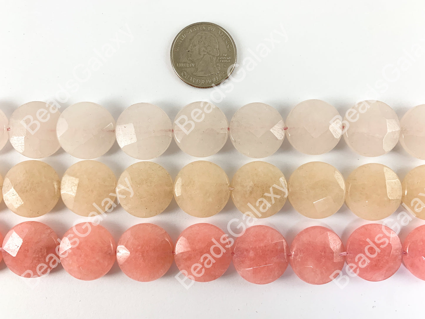 20mm Dyed Pastel Jade Coin Faceted Flat Natural Stone Beads Around 15"