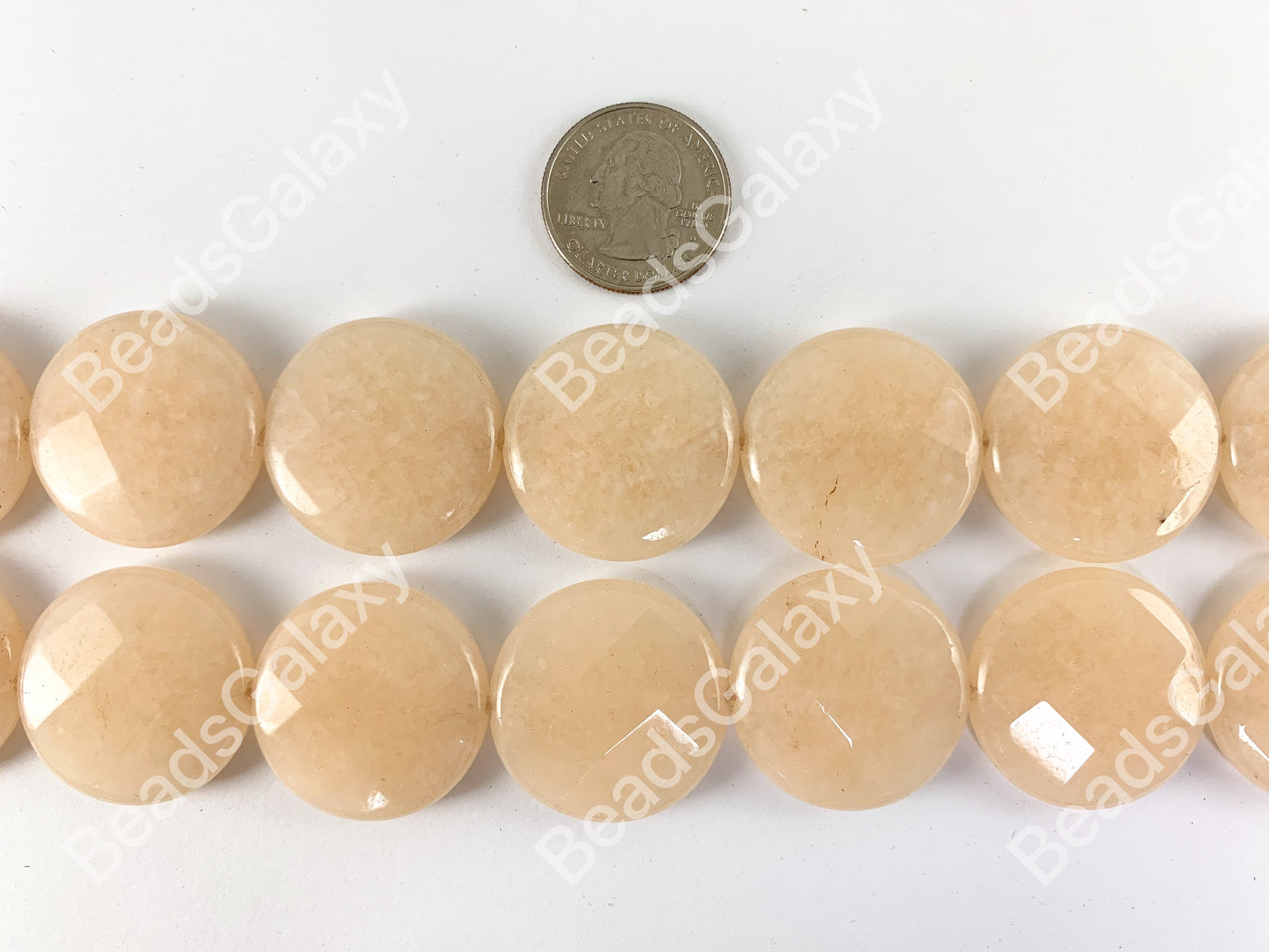 Dyed Green Jade Oval & Dyed Peach Jade Coin Faceted Flat Stone Beads Around 15"