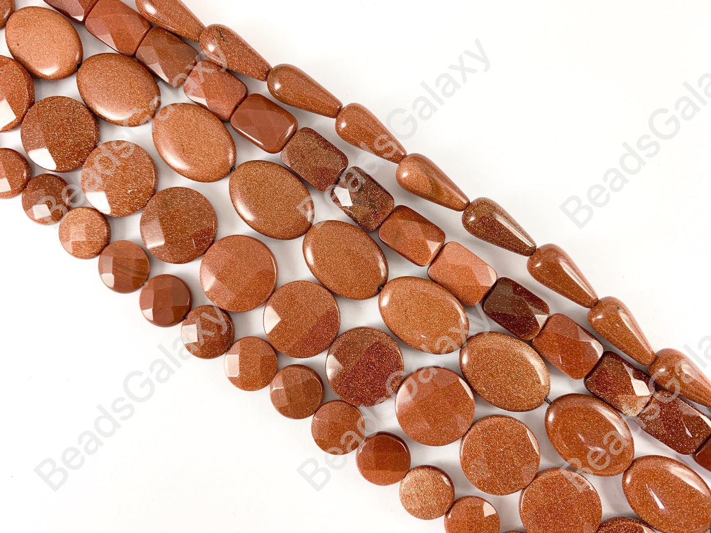 Reddish-Brown Glittering Goldstone Teardrop/ Rectangle/ Oval/ Coin Shape Flat Beads Around 15"
