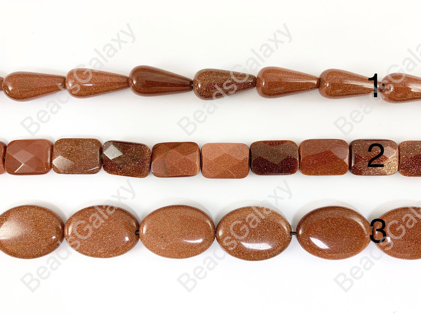 Reddish-Brown Glittering Goldstone Teardrop/ Rectangle/ Oval/ Coin Shape Flat Beads Around 15"
