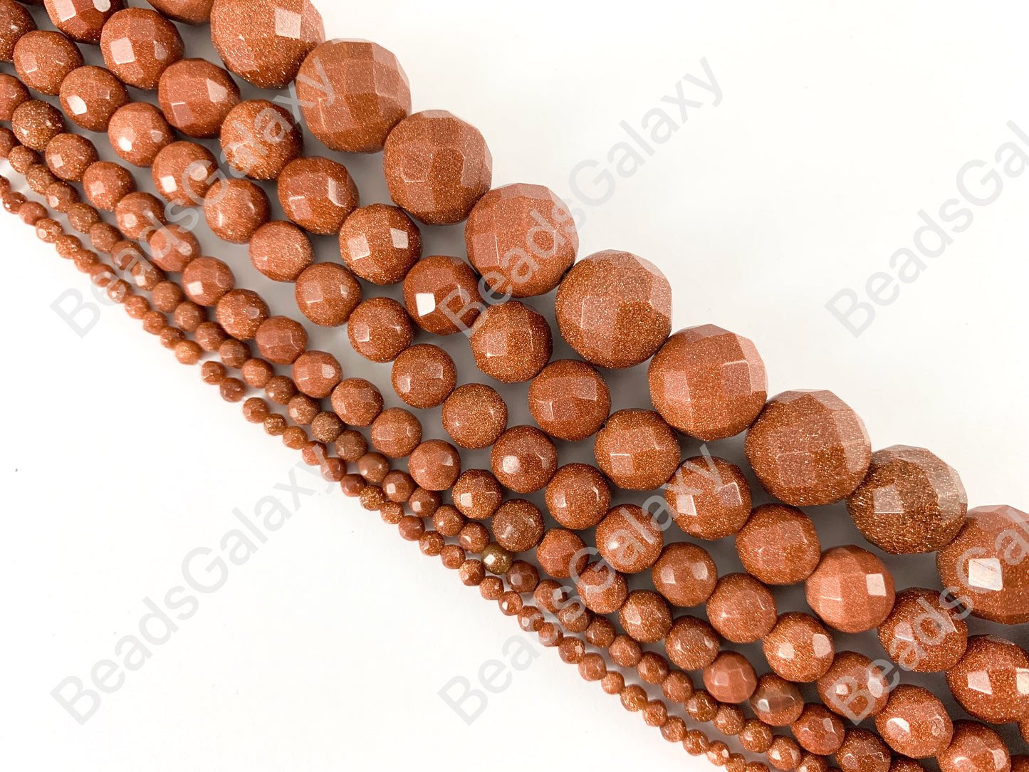 Reddish-Brown Glittering Goldstone faceted Round Beads Around 15"