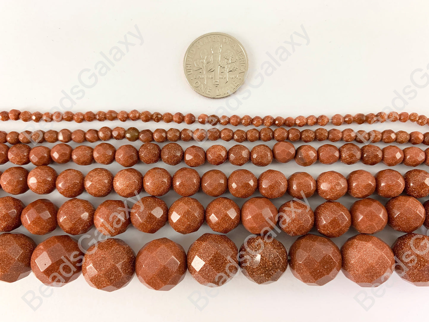 Reddish-Brown Glittering Goldstone faceted Round Beads Around 15"