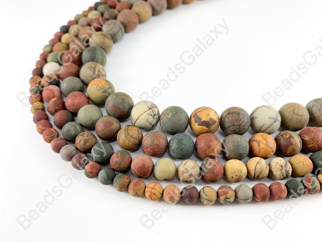 Matte Picasso Jasper/Red Creek Jasper Round Smooth Natural Gemstone Beads 14