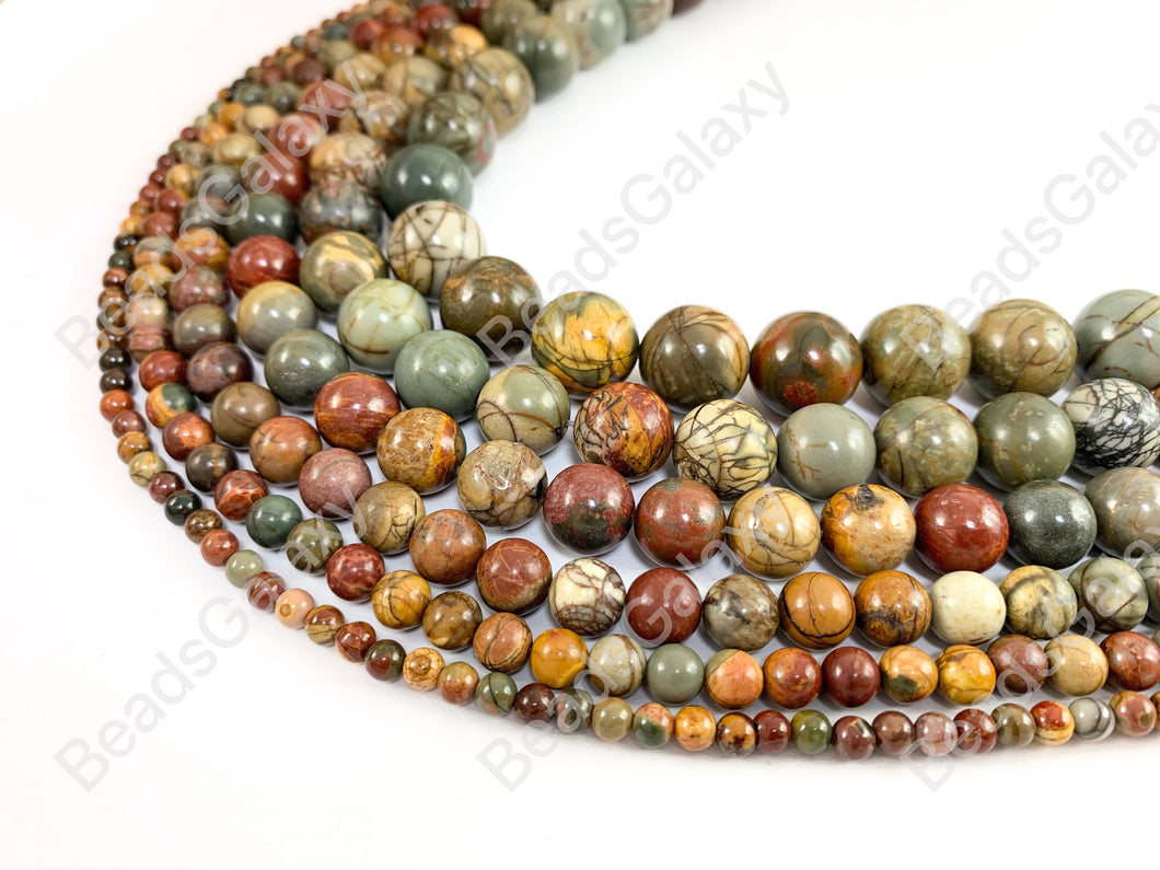 Picasso Jasper/Red Creek Jasper Round Smooth Shiny Natural Gemstone Beads 14