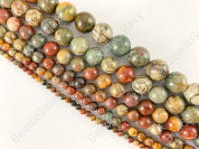 Cargar imagen en el visor de la galería, Picasso Jasper/Red Creek Jasper Redondo Suave Brillante Natural Piedras Preciosas Abalorios 14&quot;- 15&quot;
