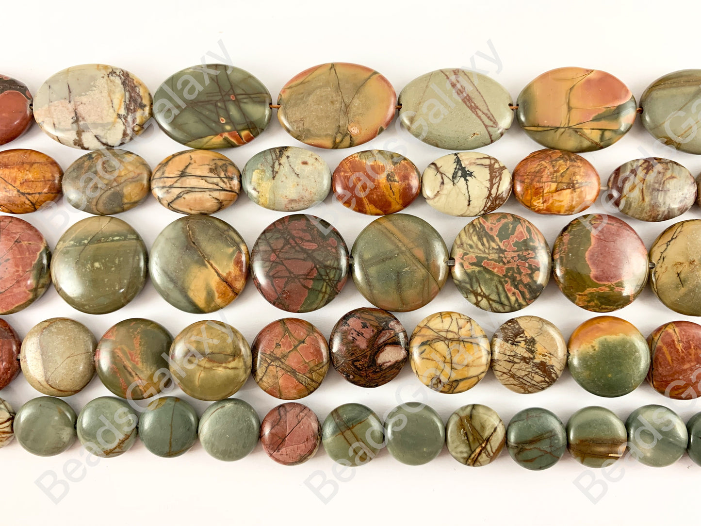 Picasso Jasper/Red Creek Jasper Coin & Oval Smooth Natural Gemstone Beads 14"- 15"