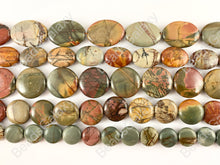 Cargar imagen en el visor de la galería, Picasso Jasper/Red Creek Jasper Coin &amp; Oval Smooth Natural Gemstone Beads 14&quot;- 15&quot;
