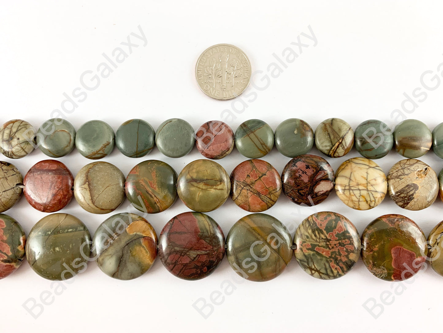 Picasso Jasper/Red Creek Jasper Coin & Oval Smooth Natural Gemstone Beads 14"- 15"