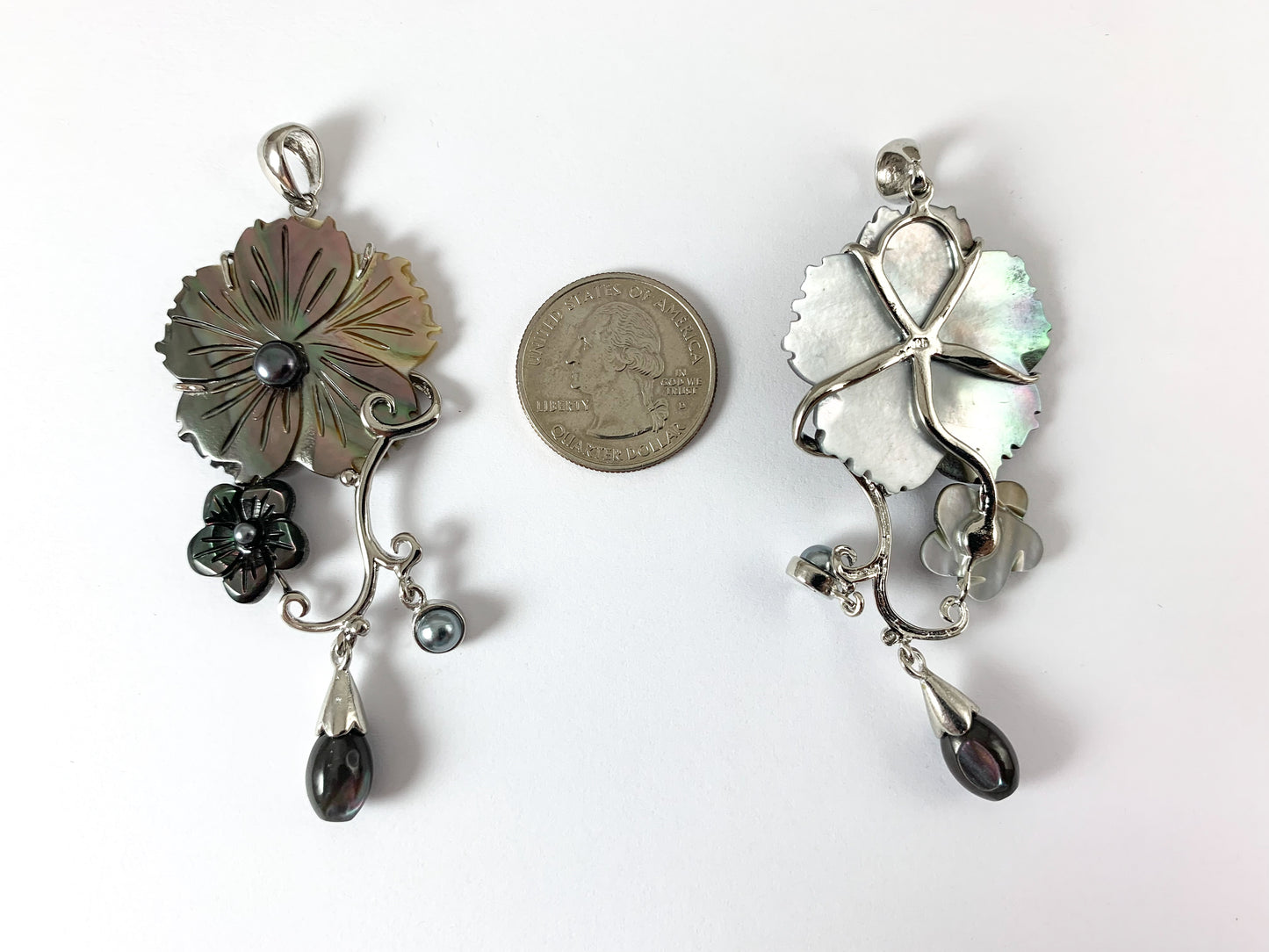 Flower Shell Pendant & Earrings with Freshwater Pearls