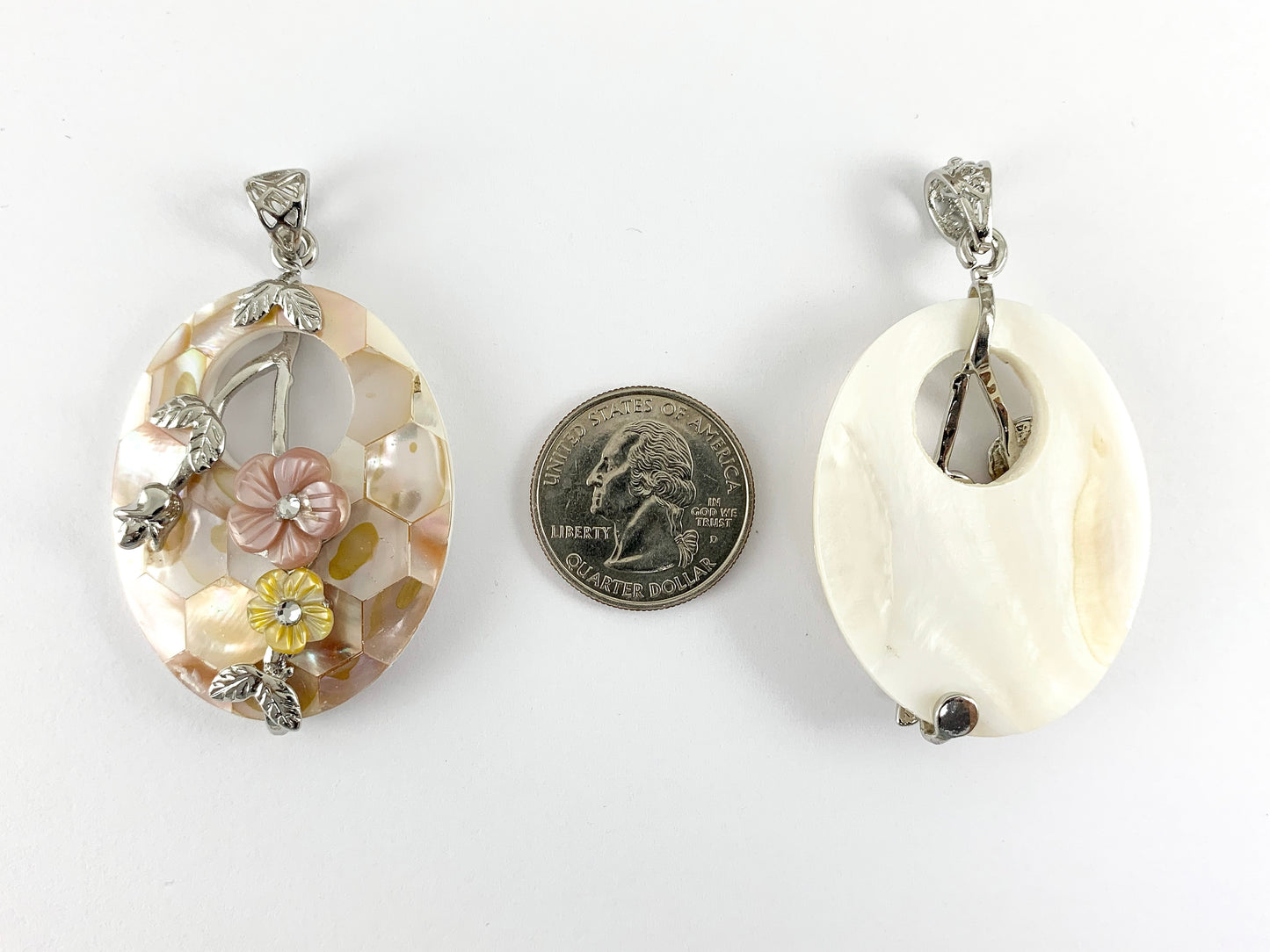 Abalone & Colorful Shell Oval Pendant with Flowers